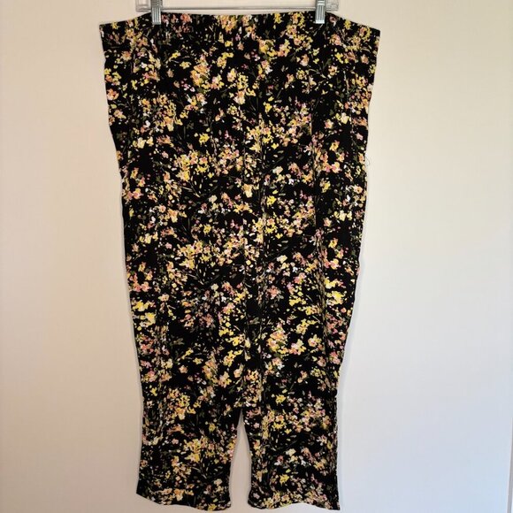JESSICA SIMPSON Women's XXL Capri Floral Pullon Stretch Pockets Black Yellow - Picture 1 of 5